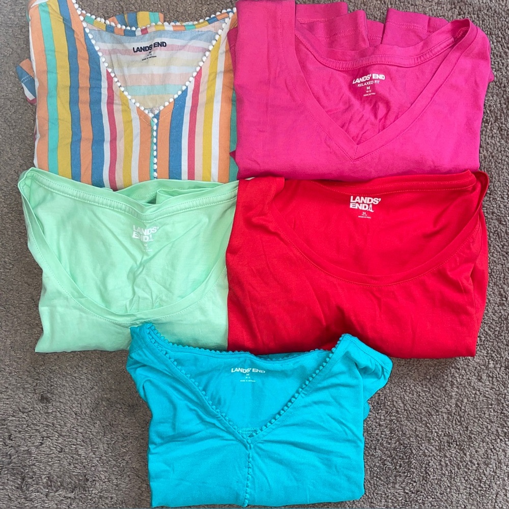 Lands End Woman’s Medium Short Sleeve Shirt Bundle Of 5